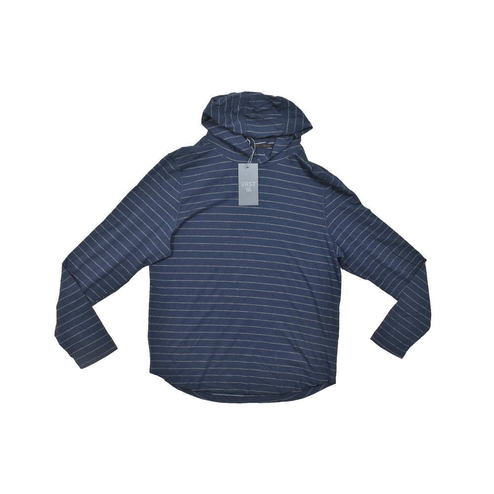 NEW VRST Men Striped Lightweight Hoodie Athletic Fit Long Sleeve Navy Blue Sz S